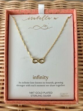 Infinity Necklace – 14K Gold Plated Sterling Silver (New in Box)